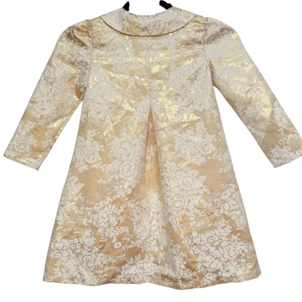 Bonnie Jean Girls Long Sleeve Formal Gold Shimmer Floral Jacquard Dress Coat. 6.